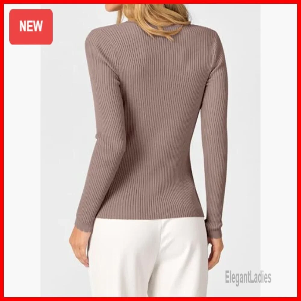 Ribbed Fitted Sweater Long Sleeve Scoop Neck Slim Fit Lightweight Pullover